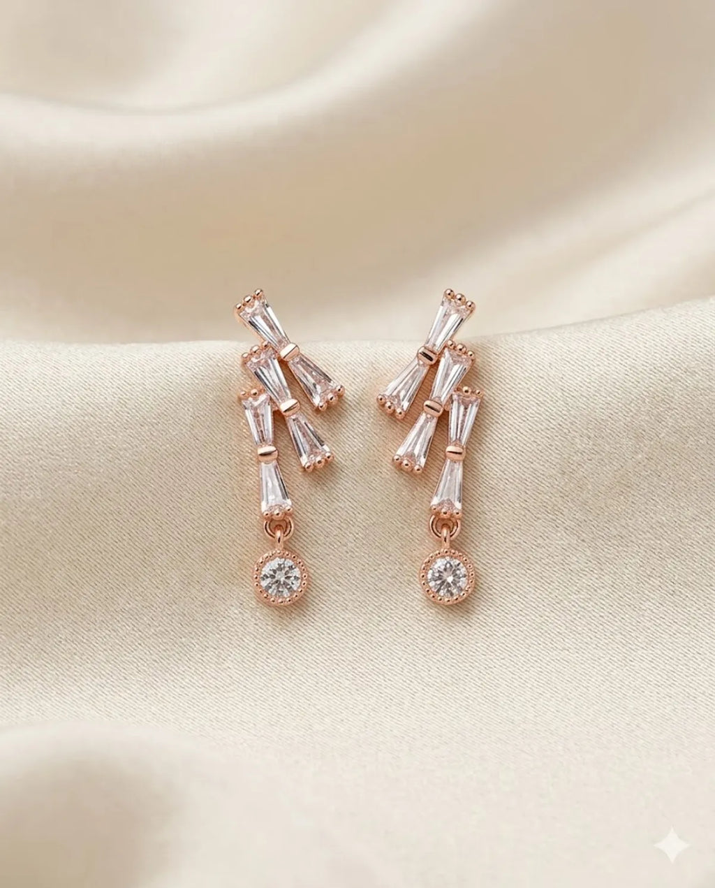 Rose Gold Baguette Crystal Dangle Earrings for Women