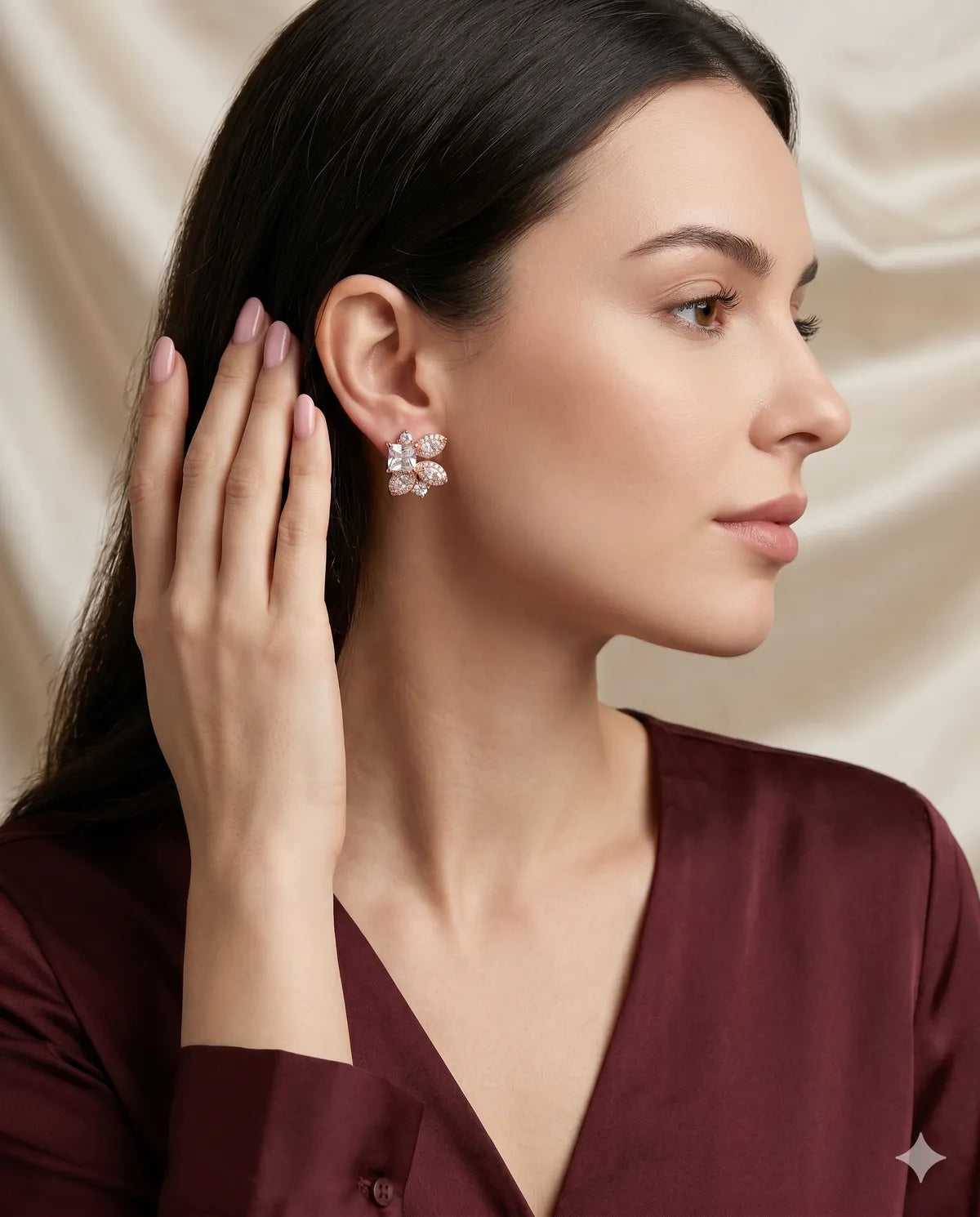 Rose Gold Floral Cluster Crystal Stud Earrings