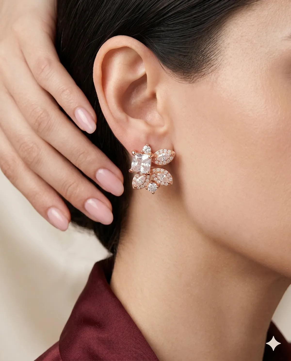 Rose Gold Floral Cluster Crystal Stud Earrings