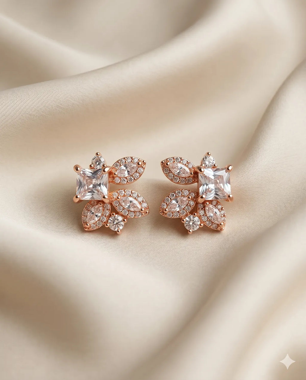 Rose Gold Floral Cluster Crystal Stud Earrings
