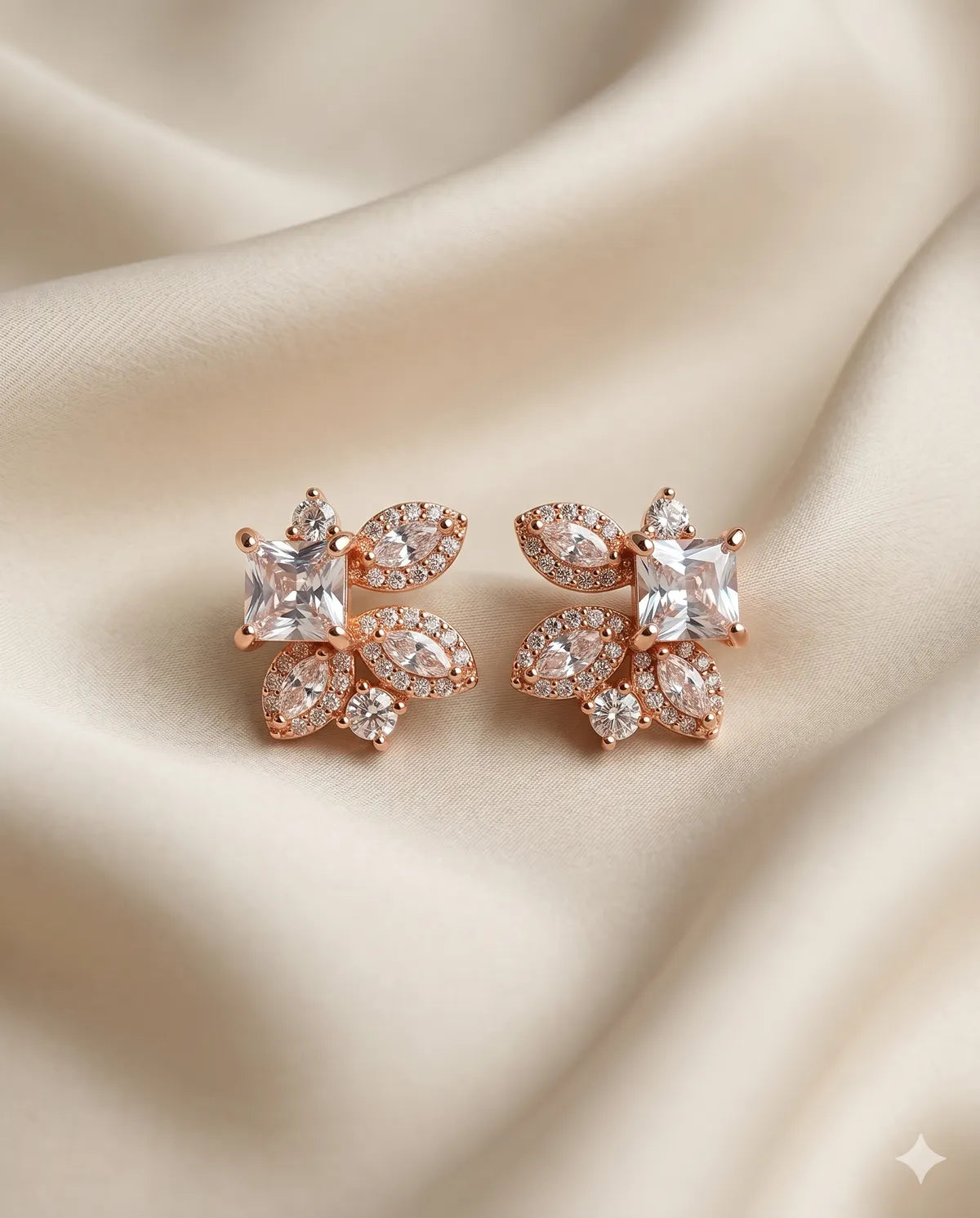 Rose Gold Floral Cluster Crystal Stud Earrings