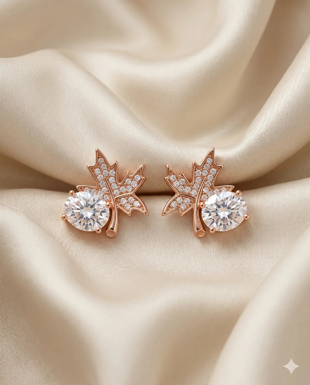 Rose Gold Maple Leaf Diamond Earrings for Women