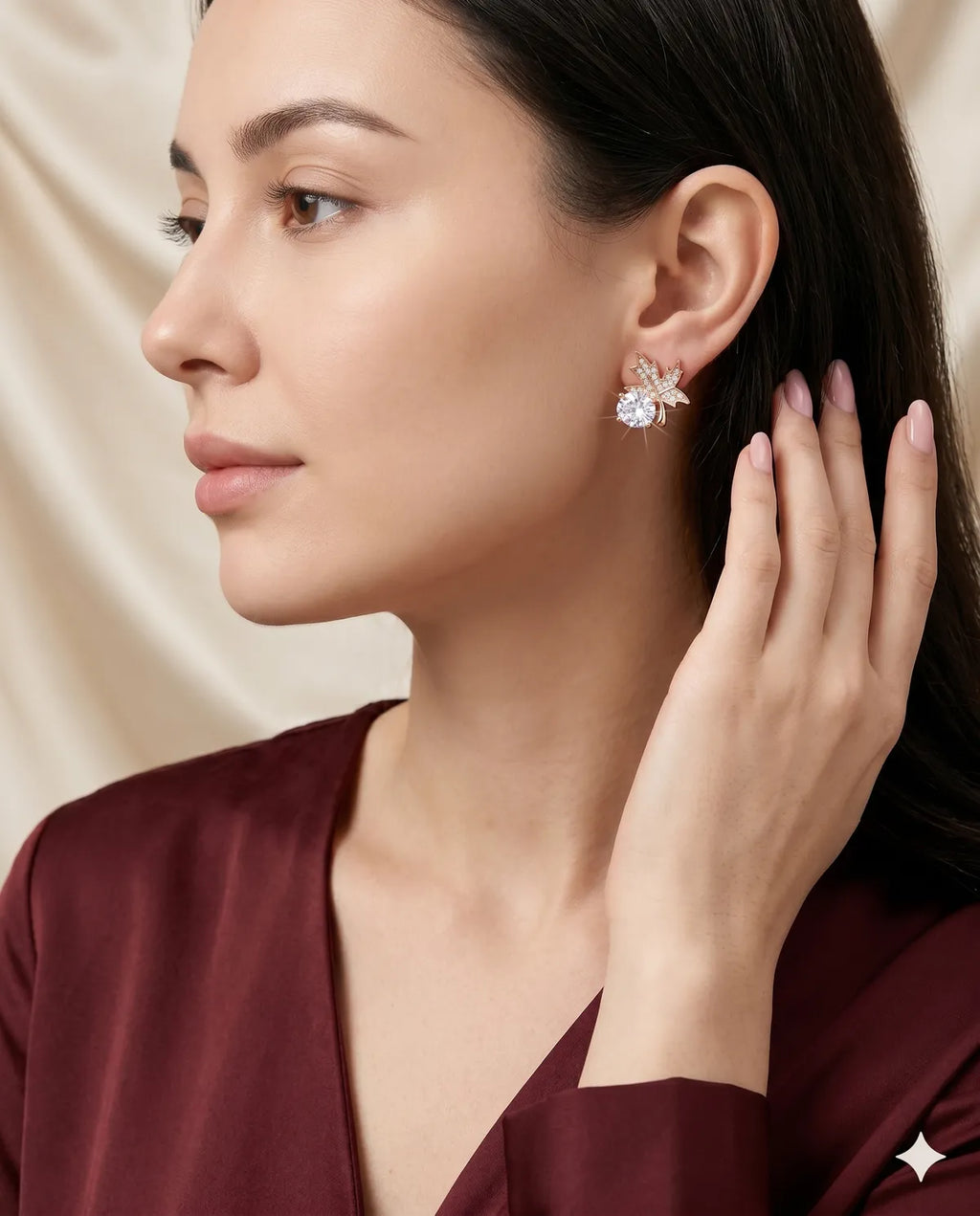 Rose Gold Maple Leaf Diamond Earrings for Women