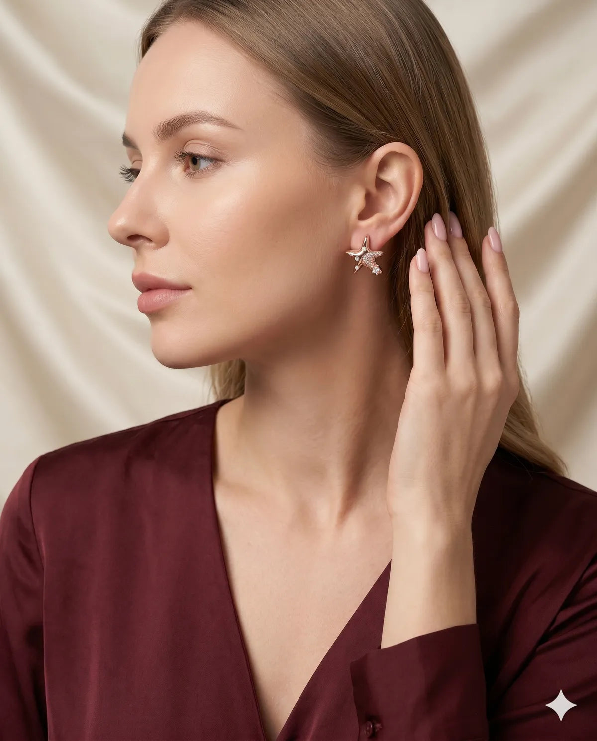 Rose Gold Starfish Pave Crystal Stud Earrings