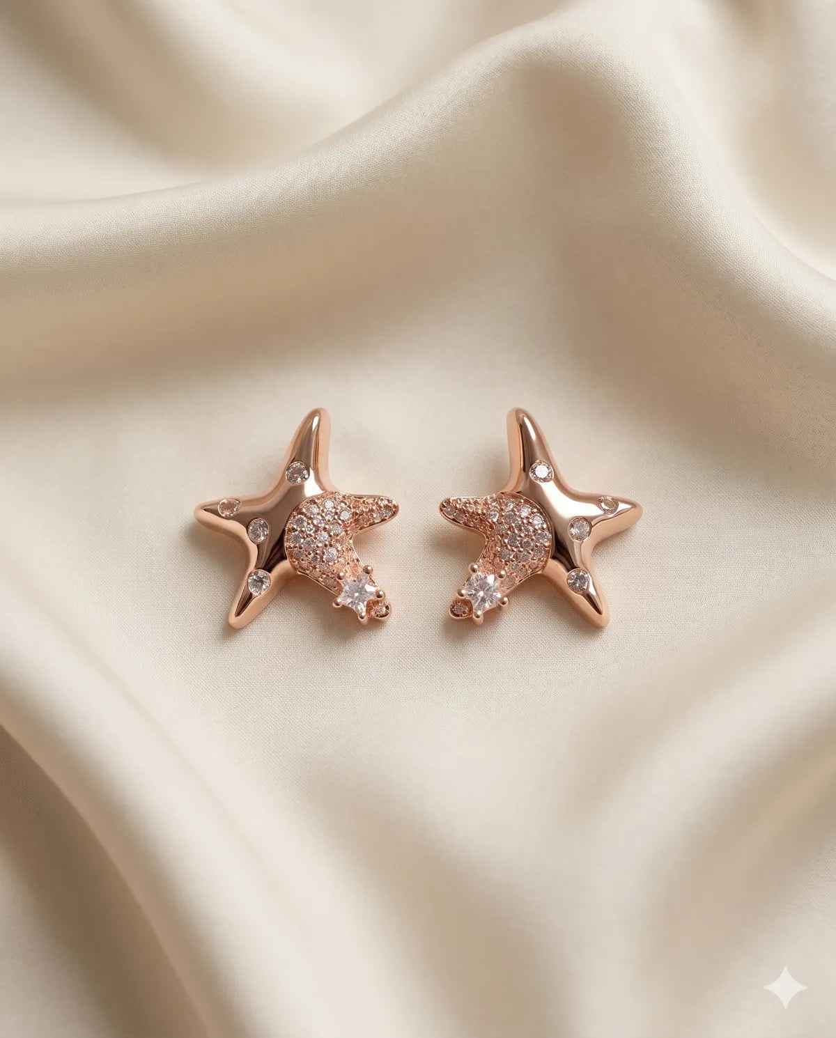 Rose Gold Starfish Pave Crystal Stud Earrings