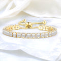 Gold Plated Square Cut Cubic Zirconia White Matrix Tennis Bracelet
