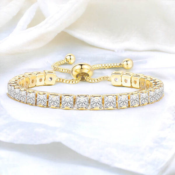 Gold Plated Square Cut Cubic Zirconia White Matrix Tennis Bracelet