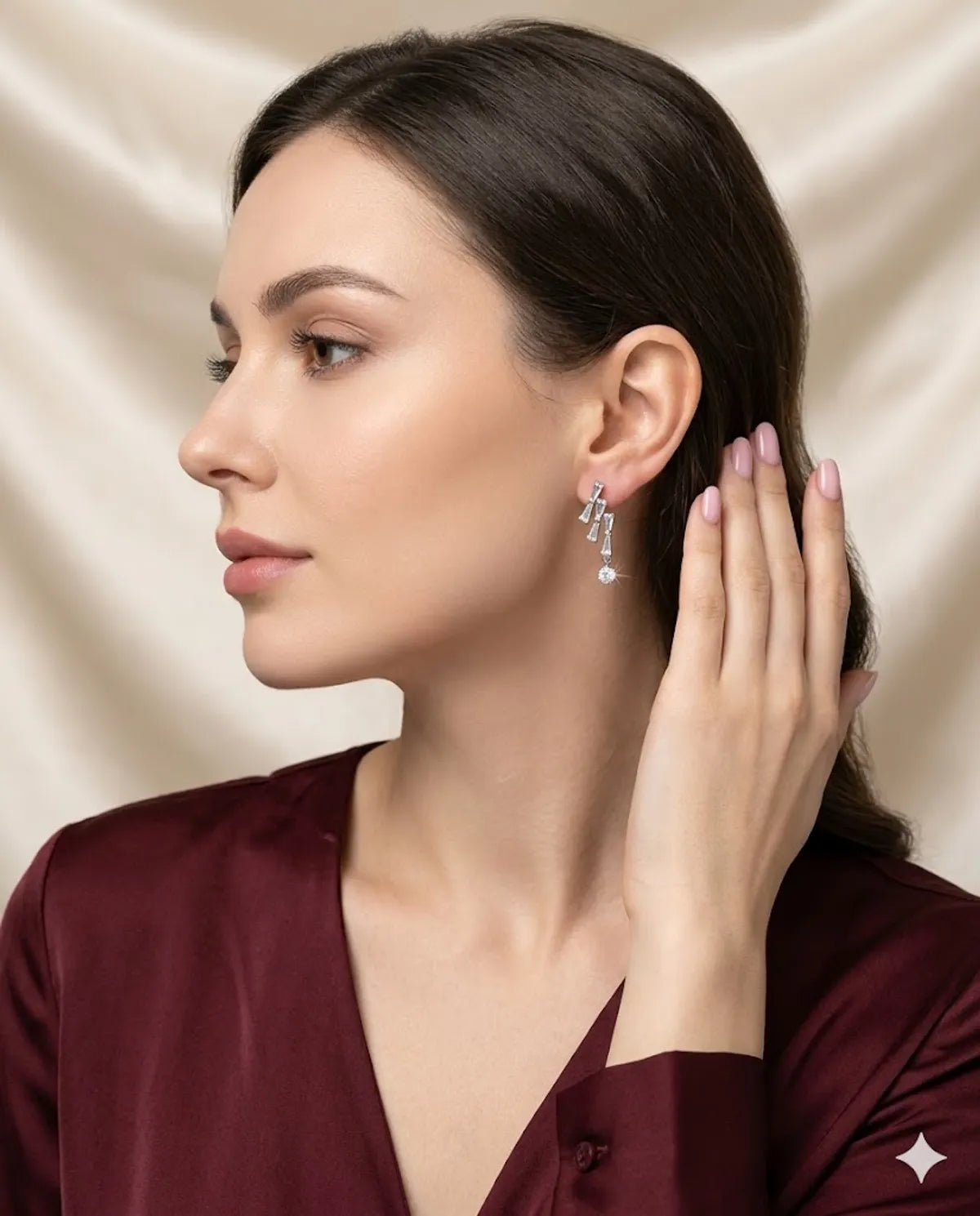 Silver Finished Baguette Crystal Dangle Earrings Elegant