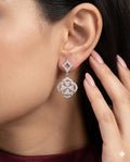 Silver Finished Crystal Cross Geometric Dangle Earrings