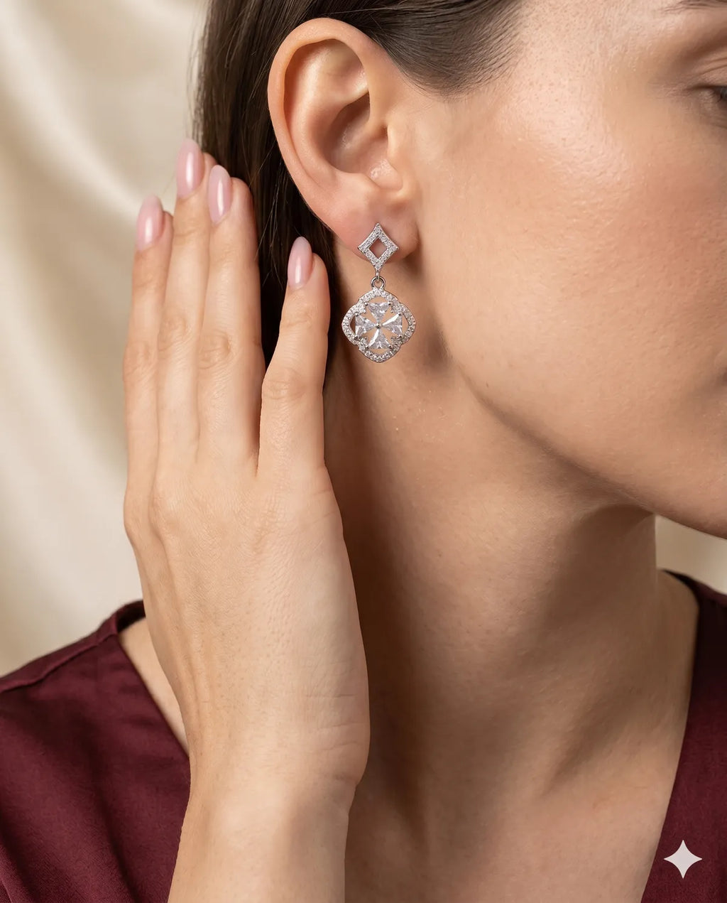 Silver Finished Crystal Cross Geometric Dangle Earrings