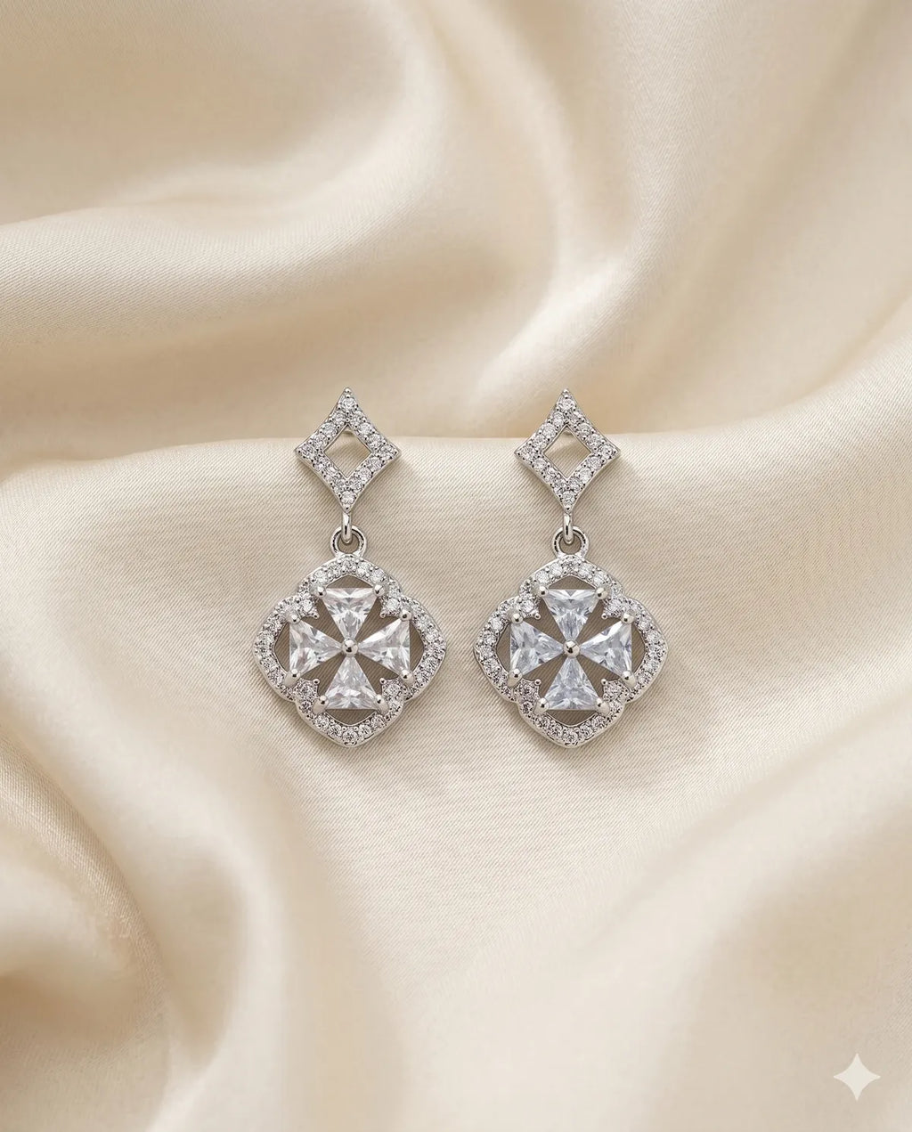 Silver Finished Crystal Cross Geometric Dangle Earrings