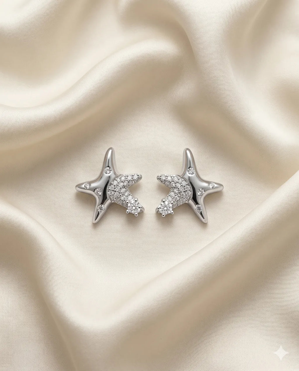 Silver Finished Pave Crystal Starfish Stud Earrings