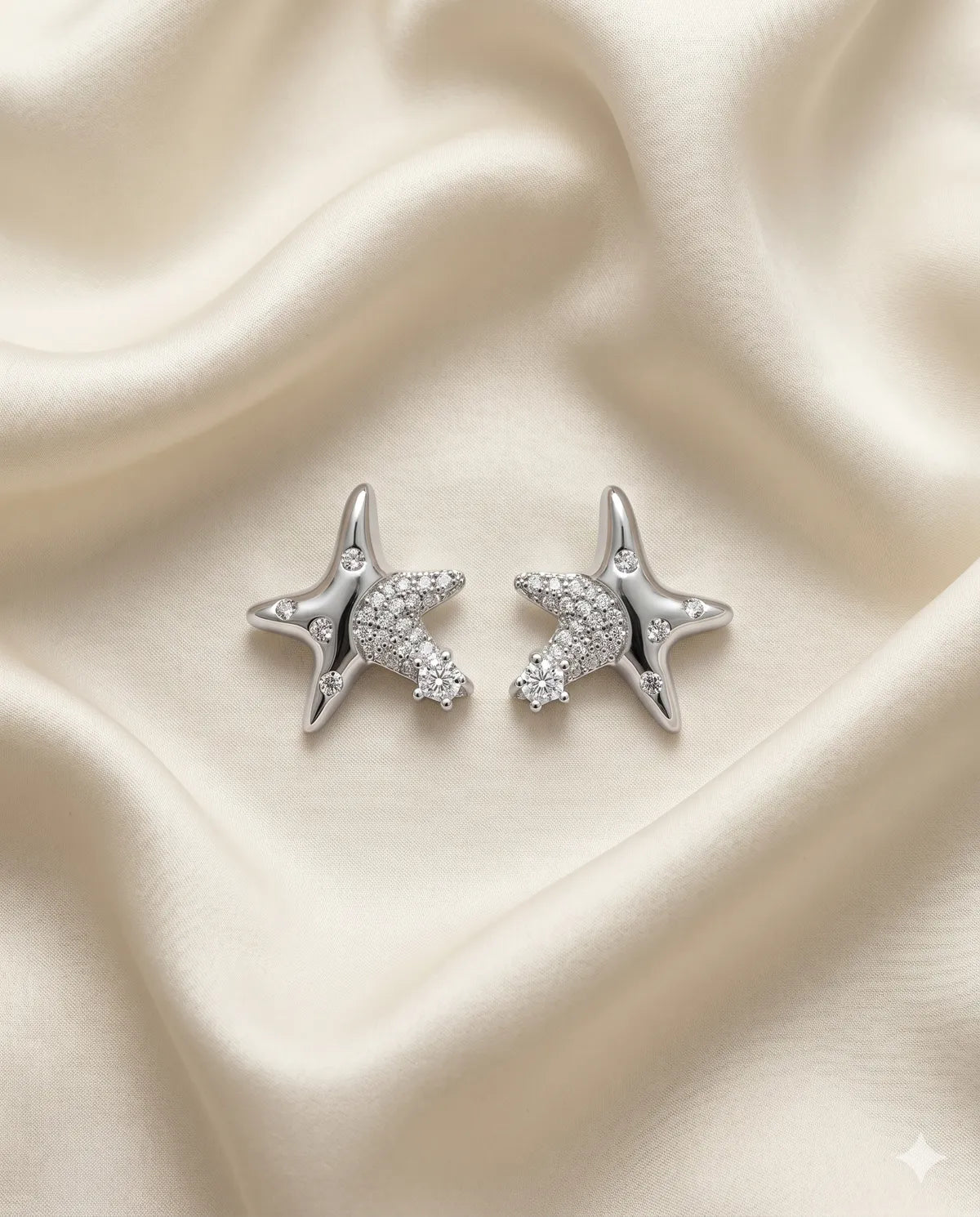 Silver Finished Pave Crystal Starfish Stud Earrings
