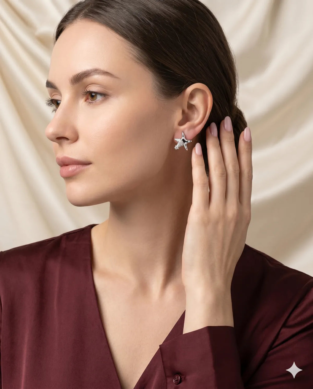Silver Finished Pave Crystal Starfish Stud Earrings