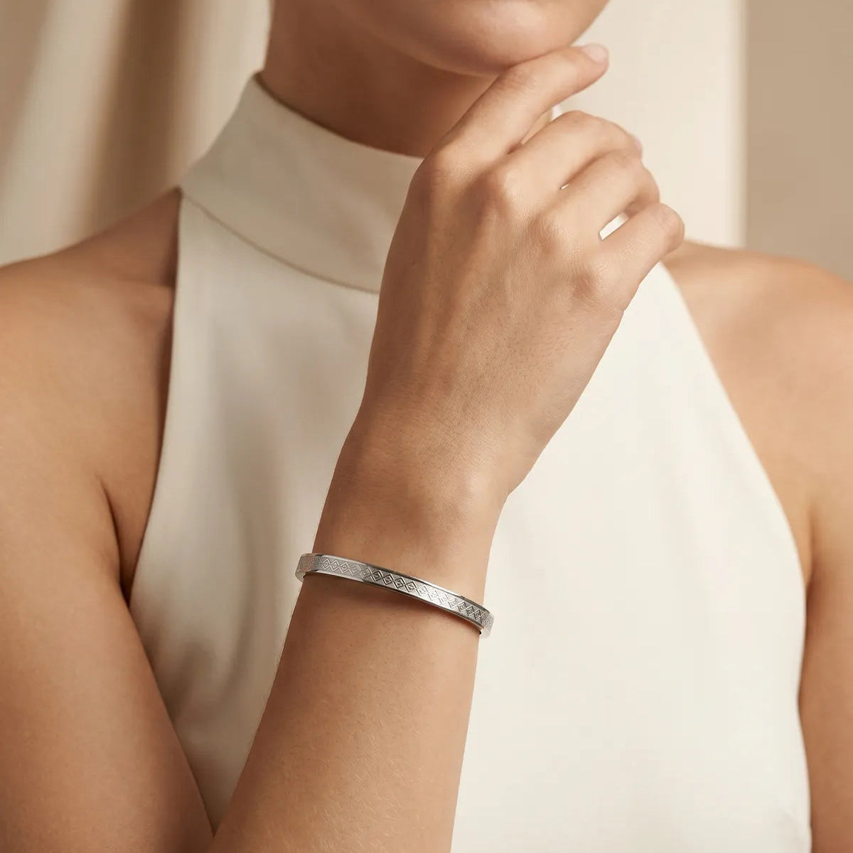 Silver Plated Geometric Chevron Textured Bangle Bracelet