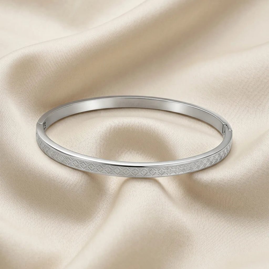 Silver Plated Geometric Chevron Textured Bangle Bracelet