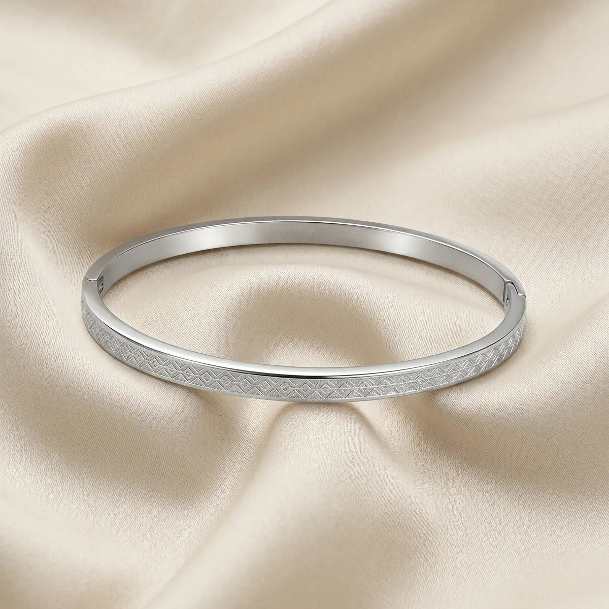 Silver Plated Geometric Chevron Textured Bangle Bracelet