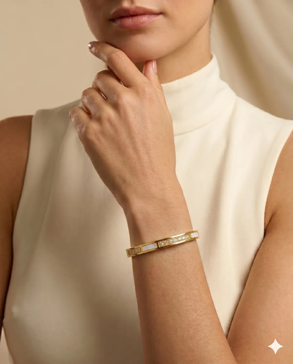 Gold Tone Crystal Embellished Bangle Bracelet for Women