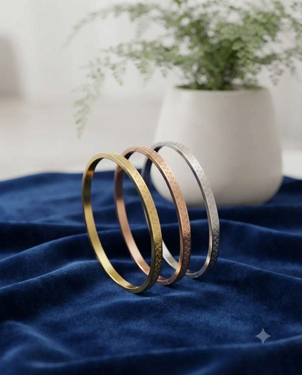 Tri-Tone Textured Minimalist Bangle Bracelet Combo Set