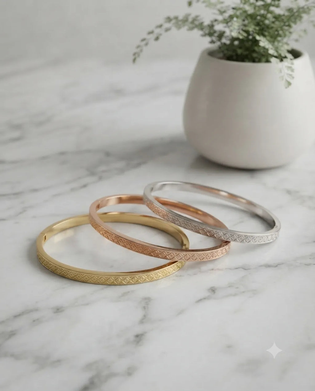 Tri-Tone Textured Minimalist Bangle Bracelet Combo Set