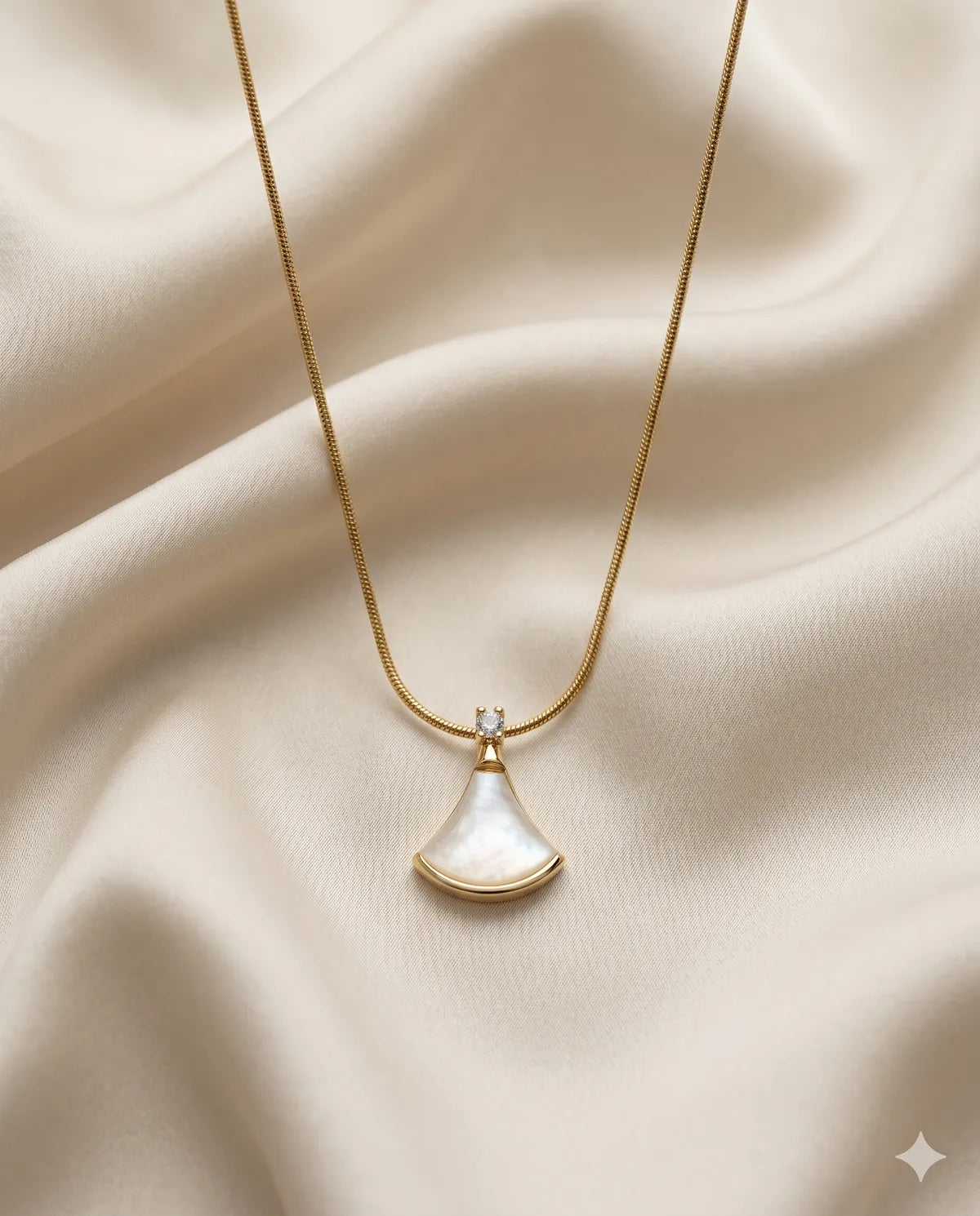 White Mother Of Pearl Fan Pendant Gold Chain Necklace