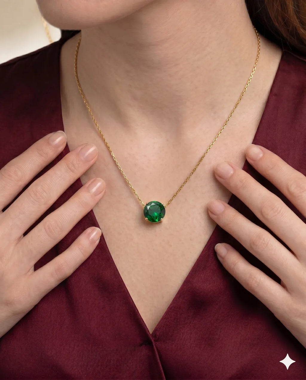 Gold Chain Green Gemstone Round Pendant Necklace for Women