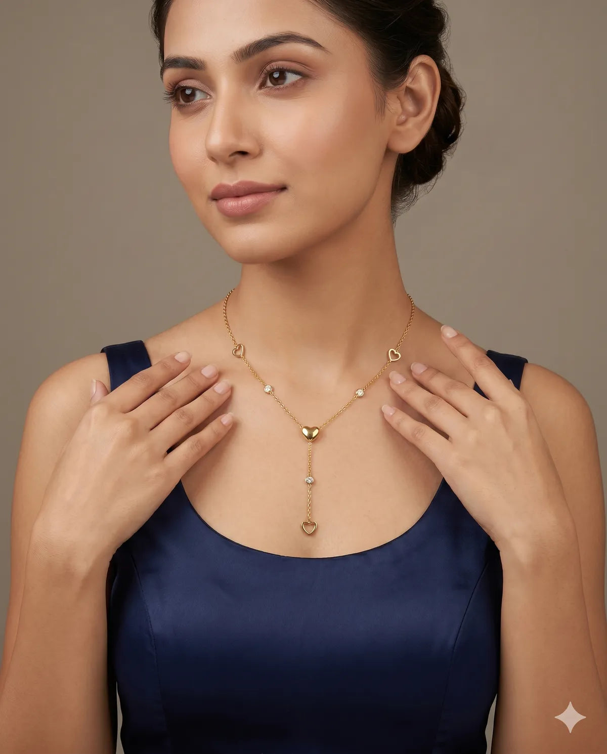 Gold Finished Heart Solitaire Beaded Pendant Necklace