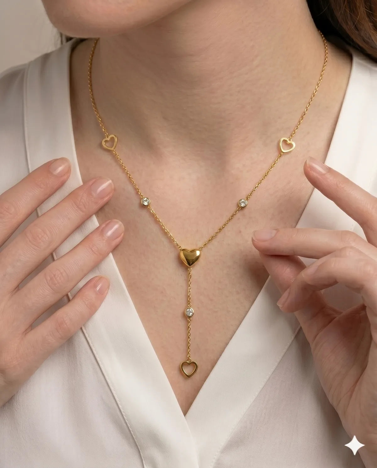 Gold Finished Heart Solitaire Beaded Pendant Necklace