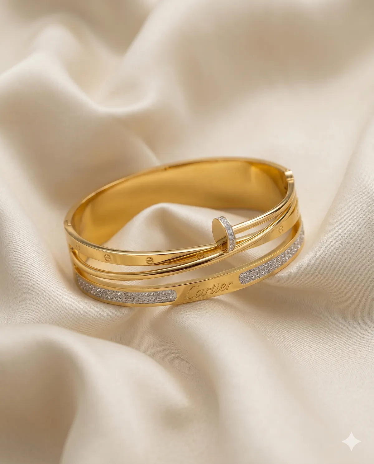 Gold-Toned Stainless Steel Engraved Bangles