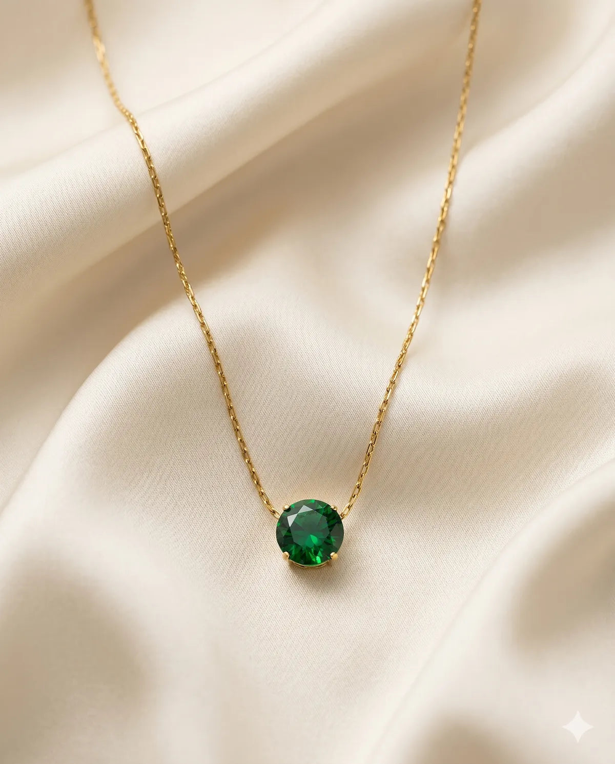 Gold Chain Green Gemstone Round Pendant Necklace for Women