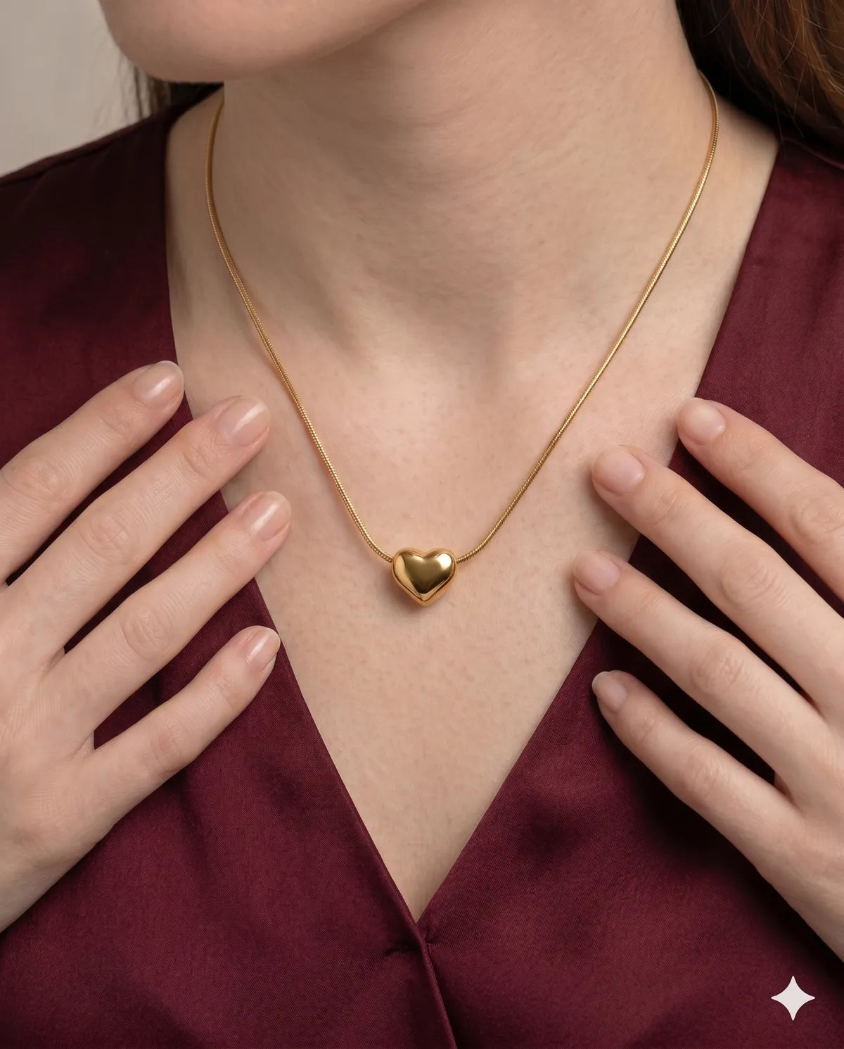 Gold Toned Puffed Heart Pendant Necklace for Women
