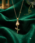 Gold Finished Clear Stone Rose Tulip Pendant Necklace