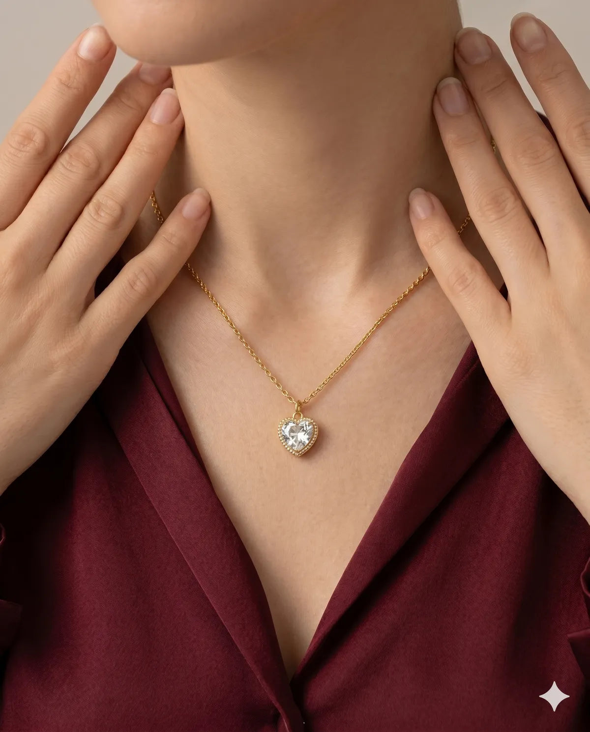 Gold Finished Heart Charm Pave Crystal Necklace