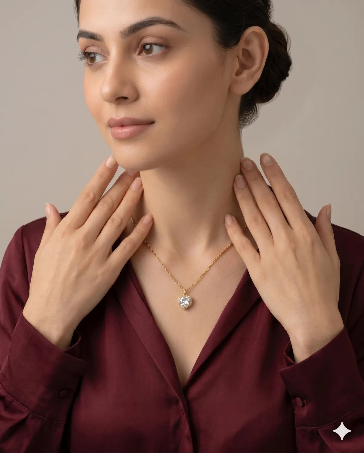 Gold Finished Heart Charm Pave Crystal Necklace