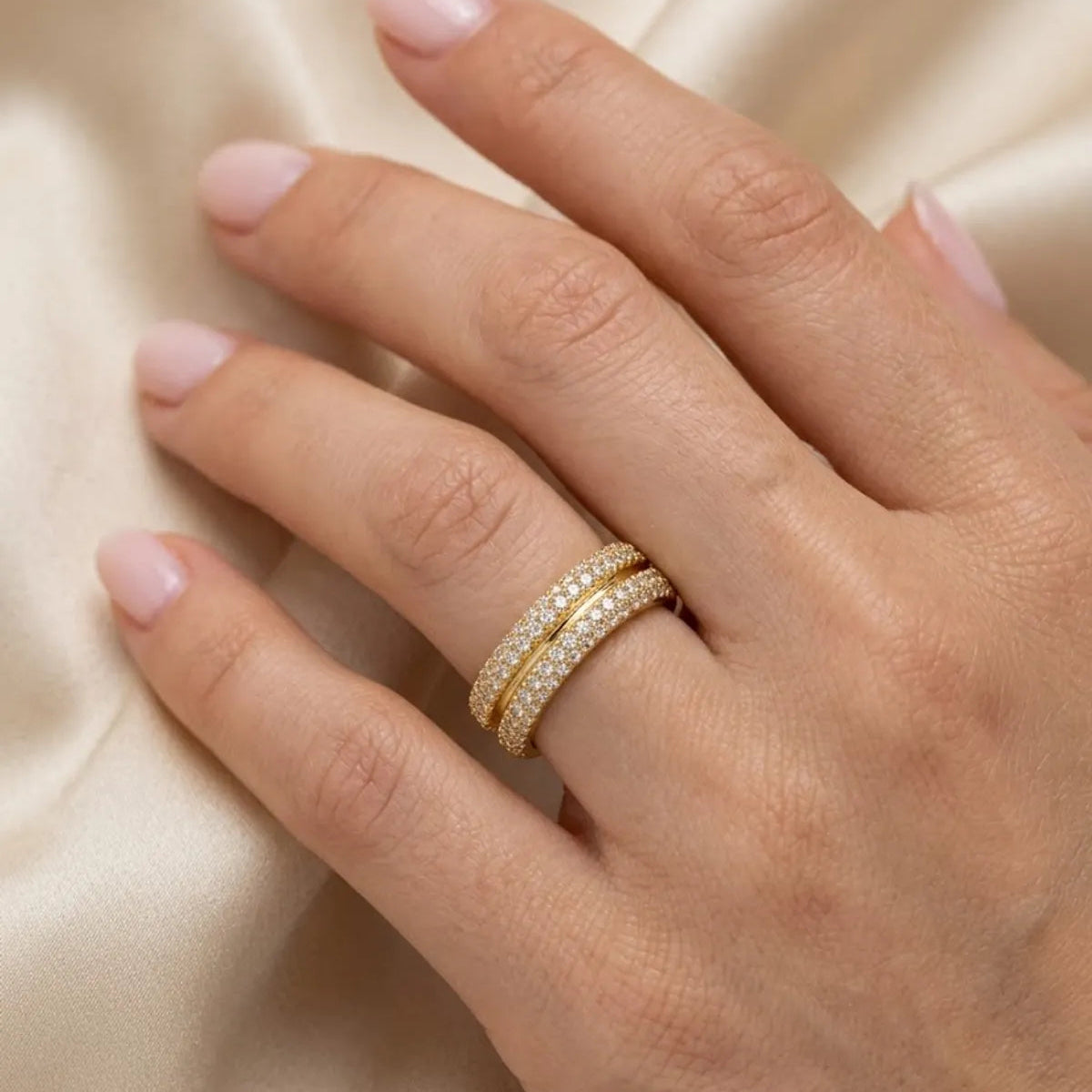 Gold Finished Pave Heart Open Band Ring for Women