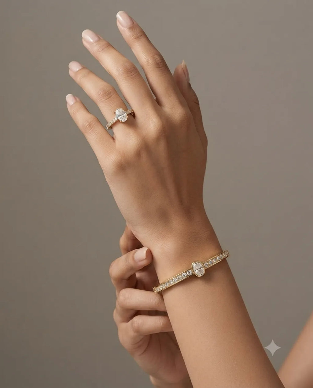 Gold Oval Solitaire Crystal Ring Bracelet Combo Set