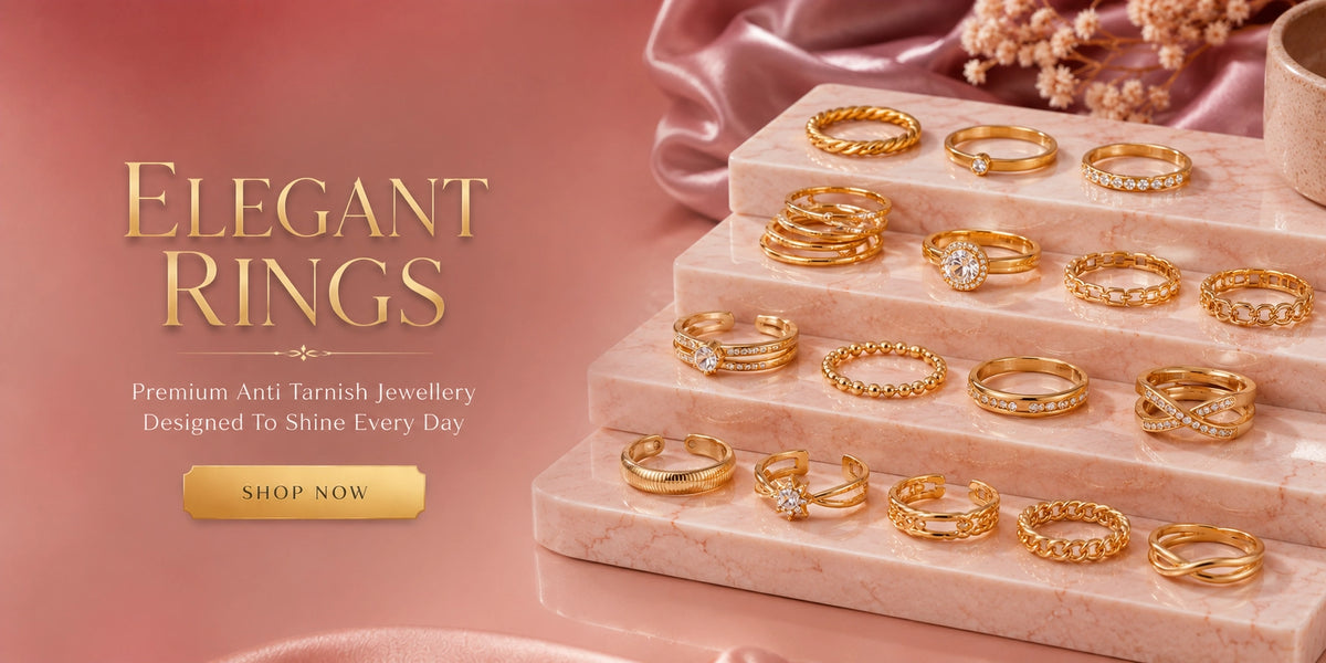 SHIVANICO Premium Anti Tarnish Gold Plated Rings Collection Banner for Women